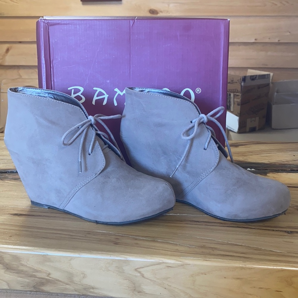 Bamboo Brand Suade Wedge Booties